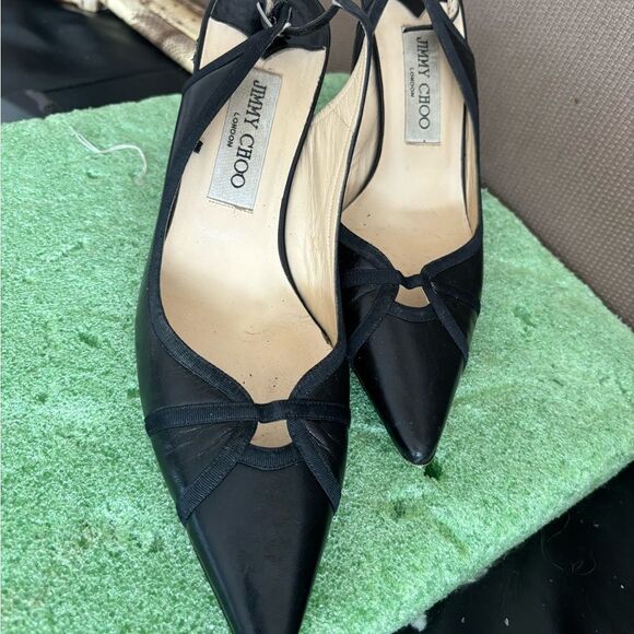 Jimmy Choo Leather High Heels classic pumps slingback shoes pointy toe - Picture 1 of 10